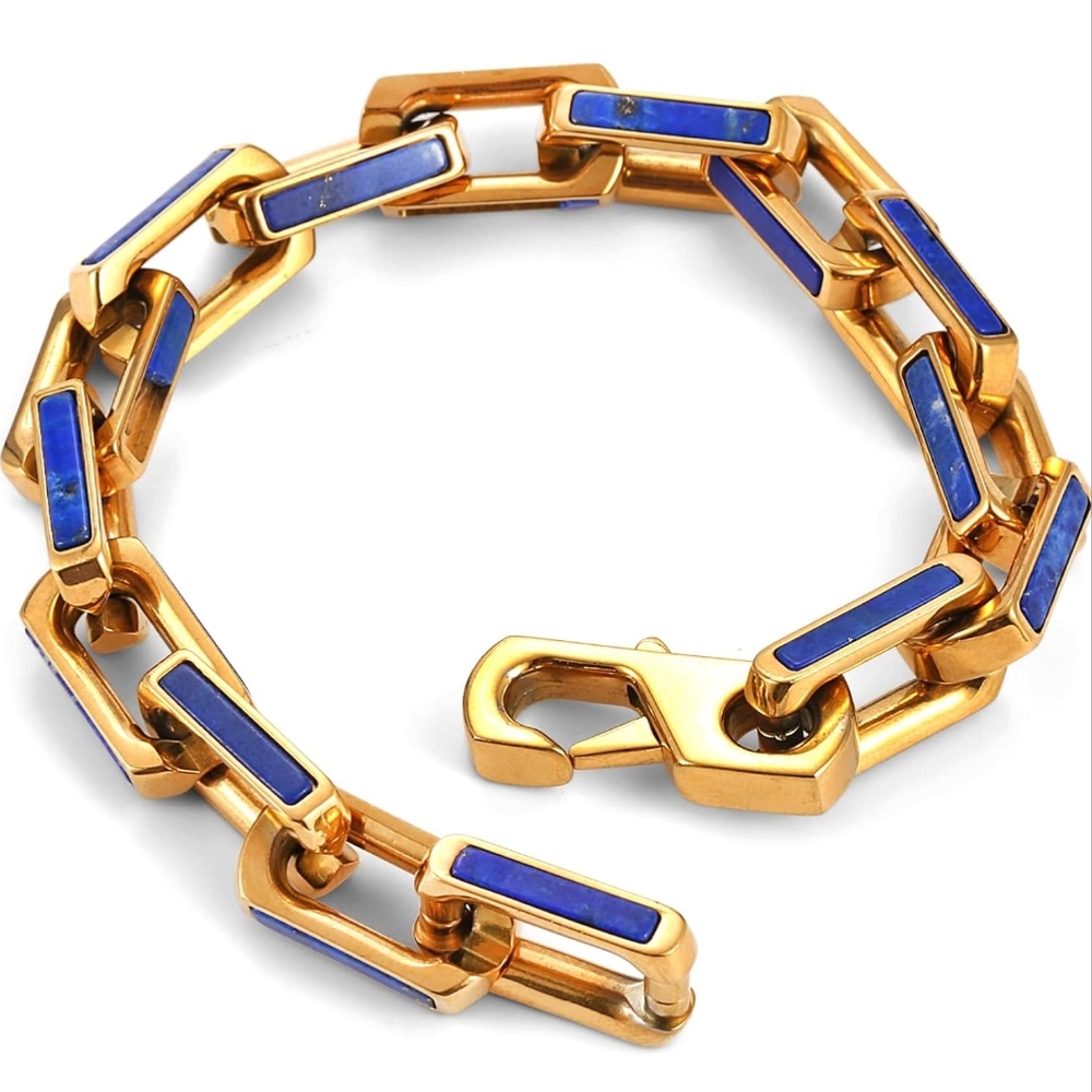 20mm Blue Lapis Lazuli Stainless Steel Bracelet